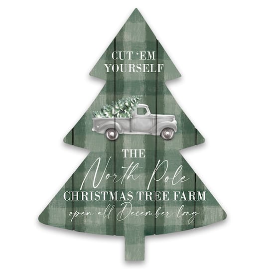 North Pole Christmas Tree Farm Tree Shaped Wood Pallet Wall Art